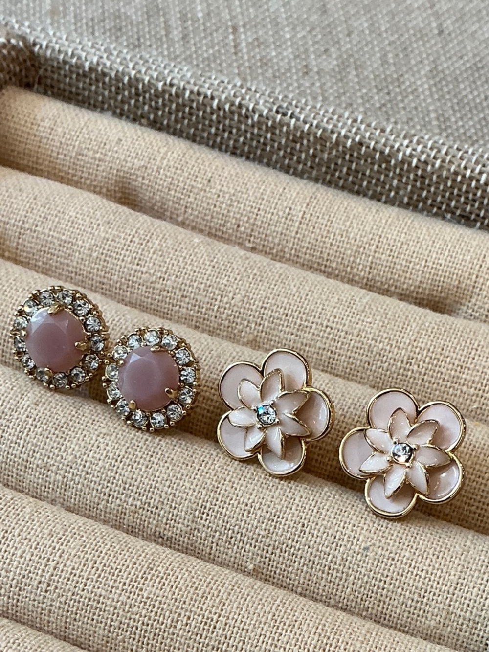 kate spade Blush Pink Enamel Flower and Lavender Round Stud Earring Set
